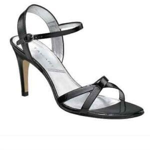 TAHARI Treaty Black Patent Leather Stiletto Sandals